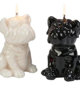 Set of 2 Bulldog Puppy Shaped Candles, 1 White and 1 Black